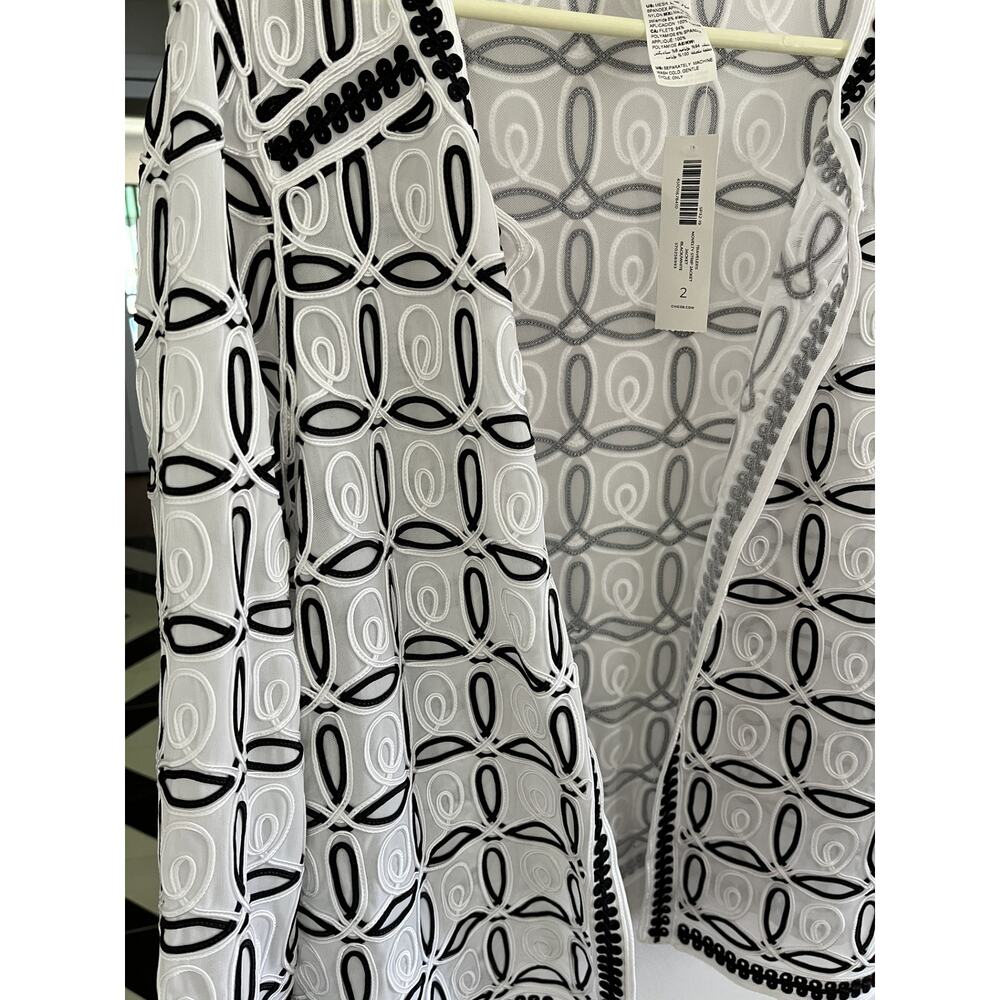 Chico's Traveler 2 (14-16) Jacket Black White Jacket Sheer Mesh Packaable NEW! - Picture 6 of 10